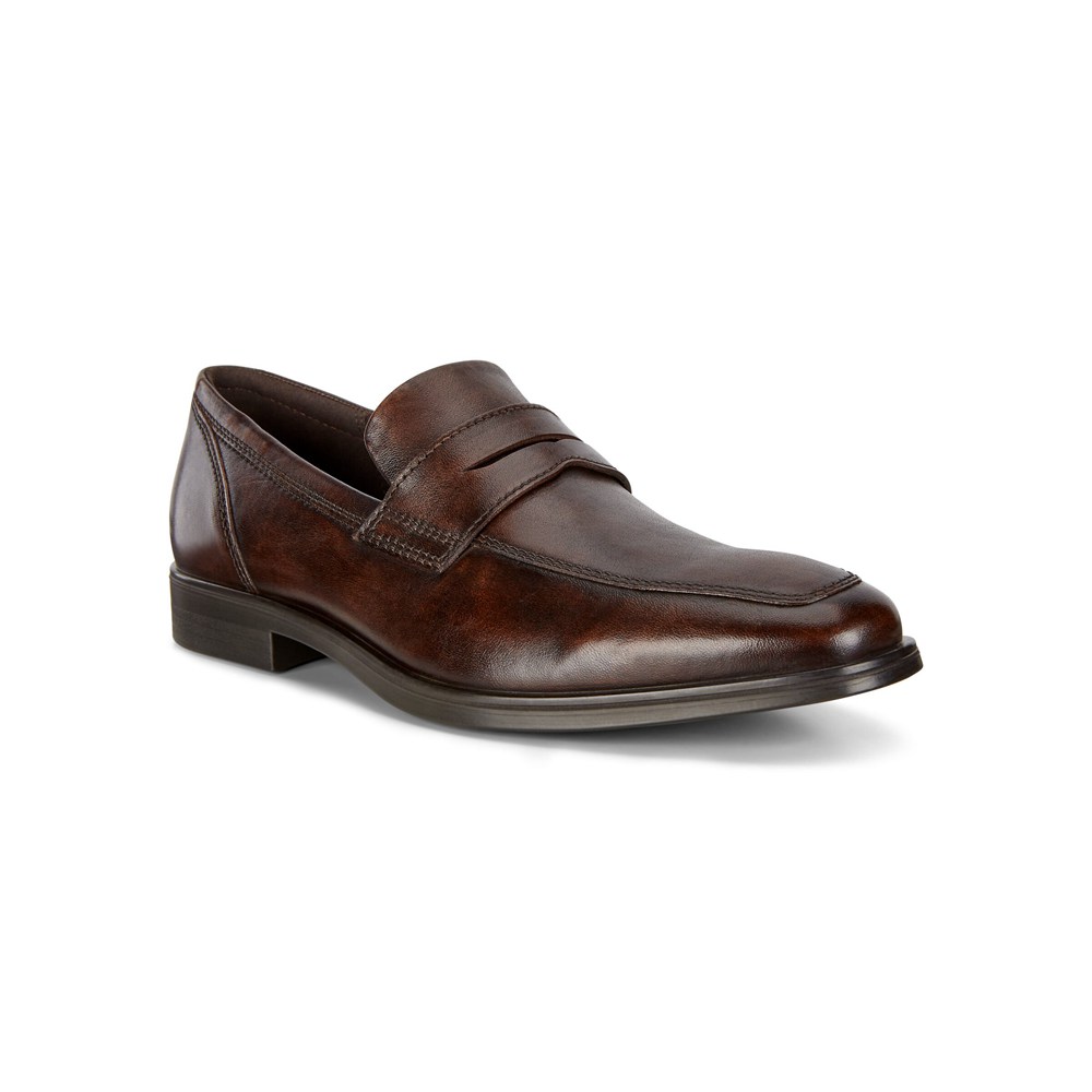 ECCO Mens Loafers Brown - Queenstown Penny - HZU-341529